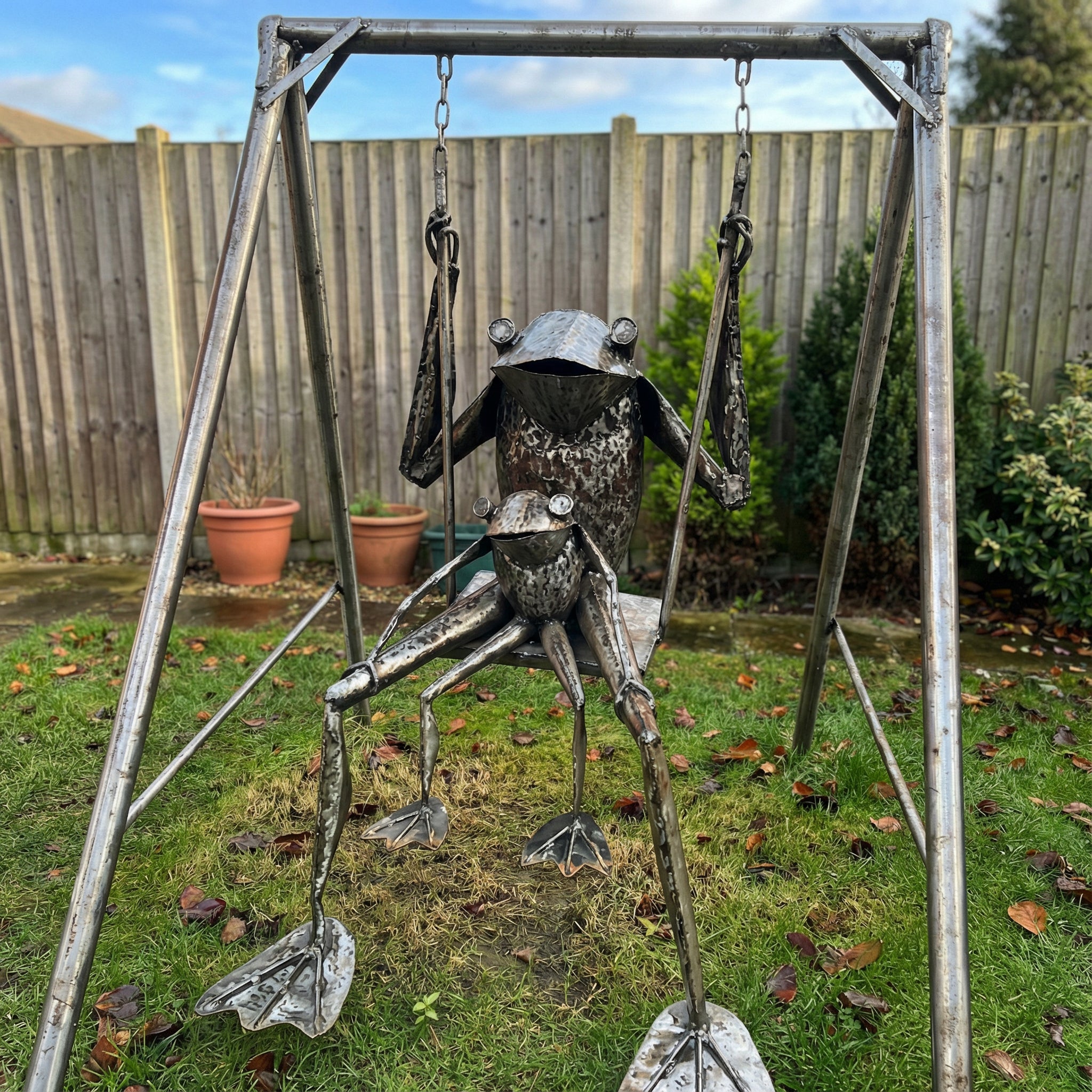 Swinging Frog Metal Sculptures