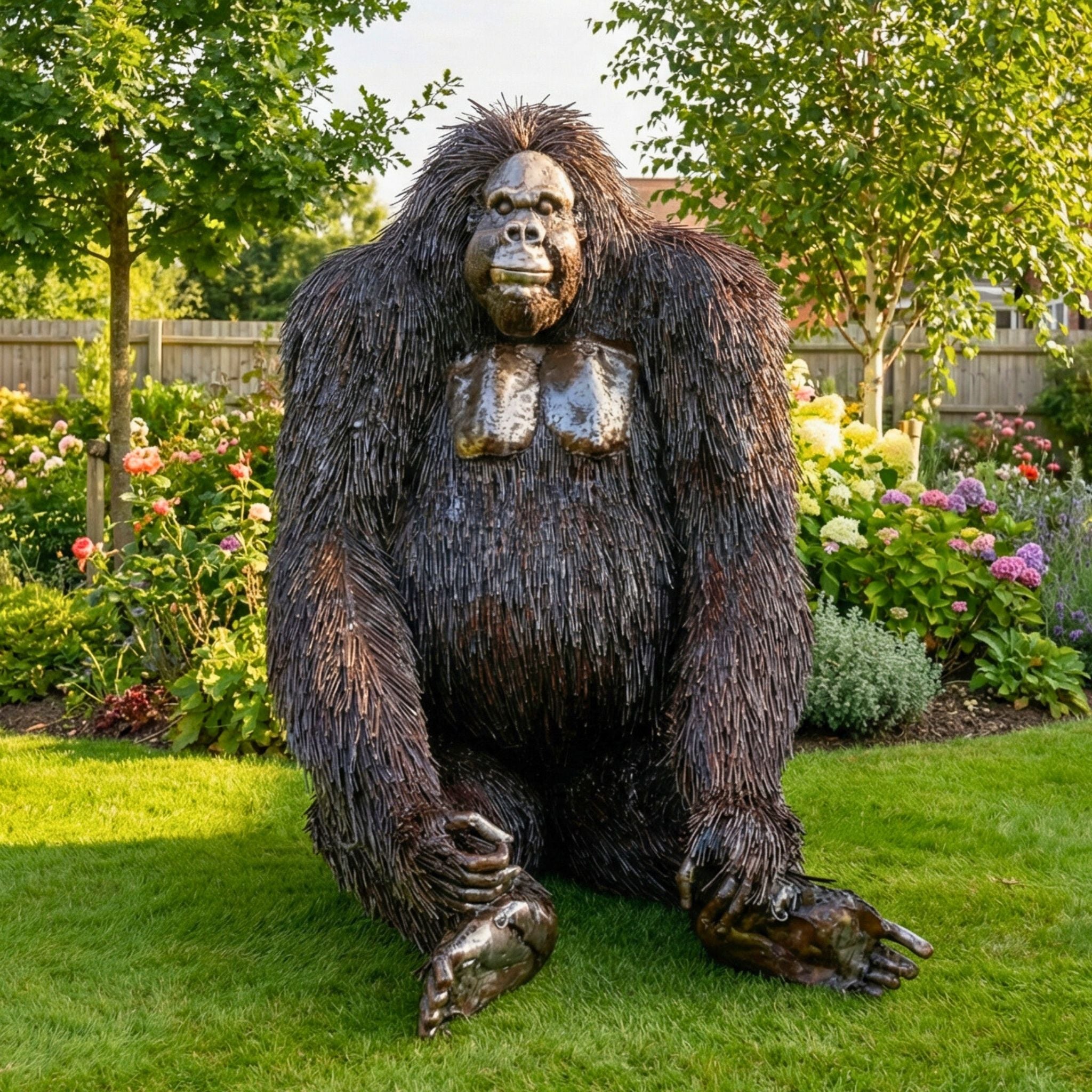 Natural Huge Gorilla Metal Sculpture