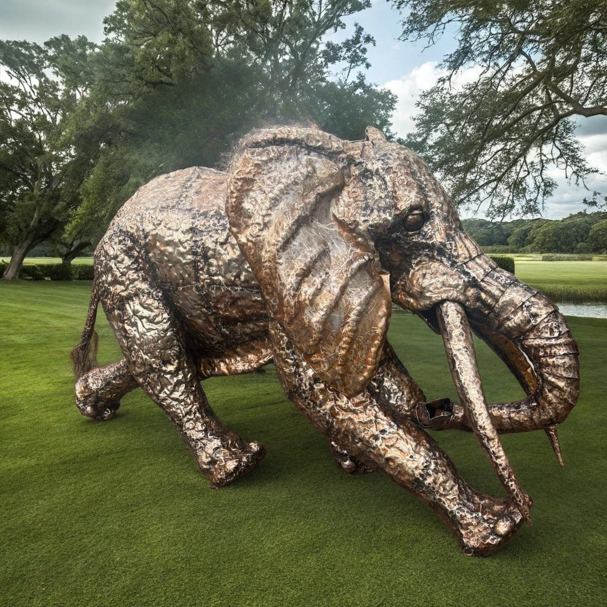 Running Elephant Metal Sculpture 6ft