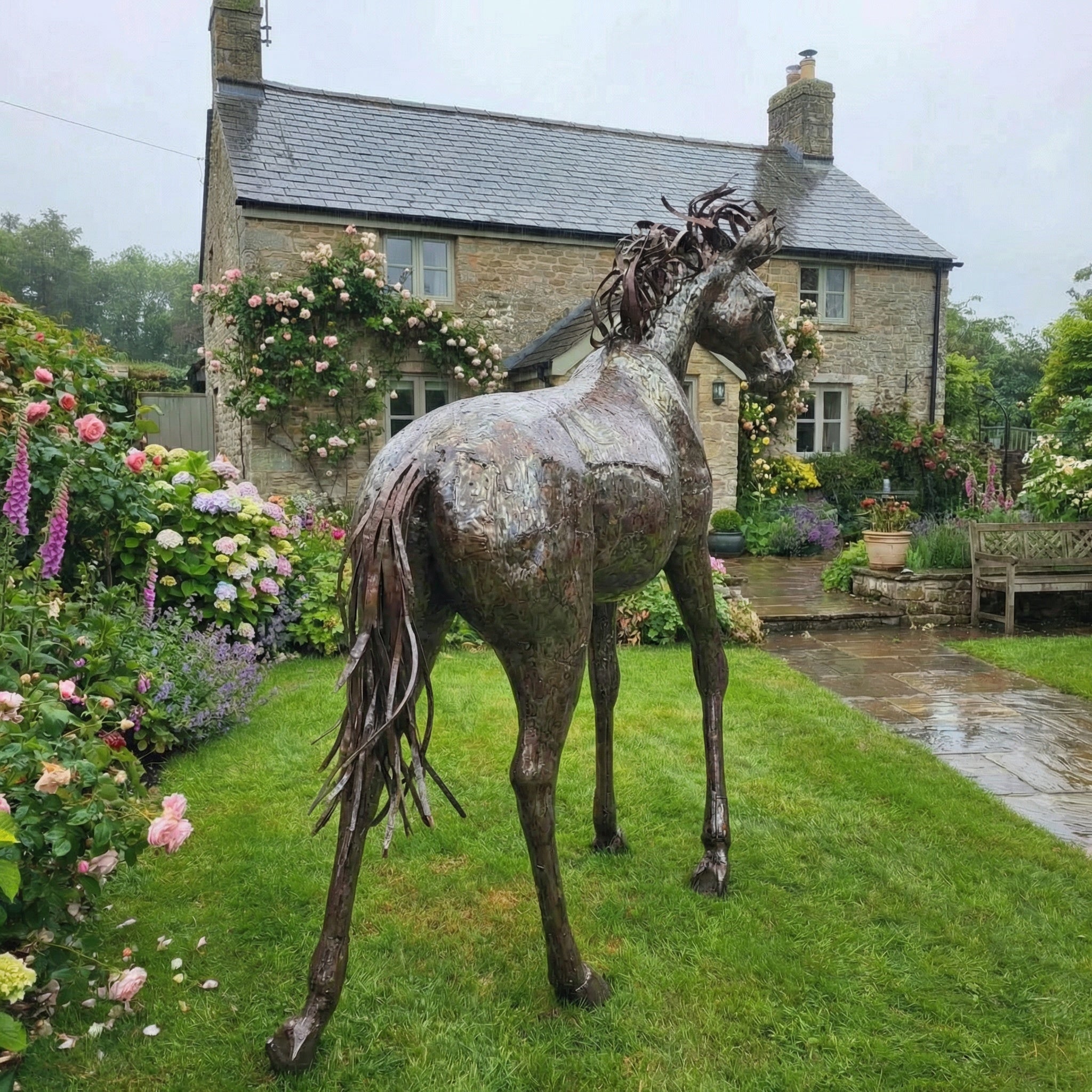 Natural Walking Horse Metal Sculpture
