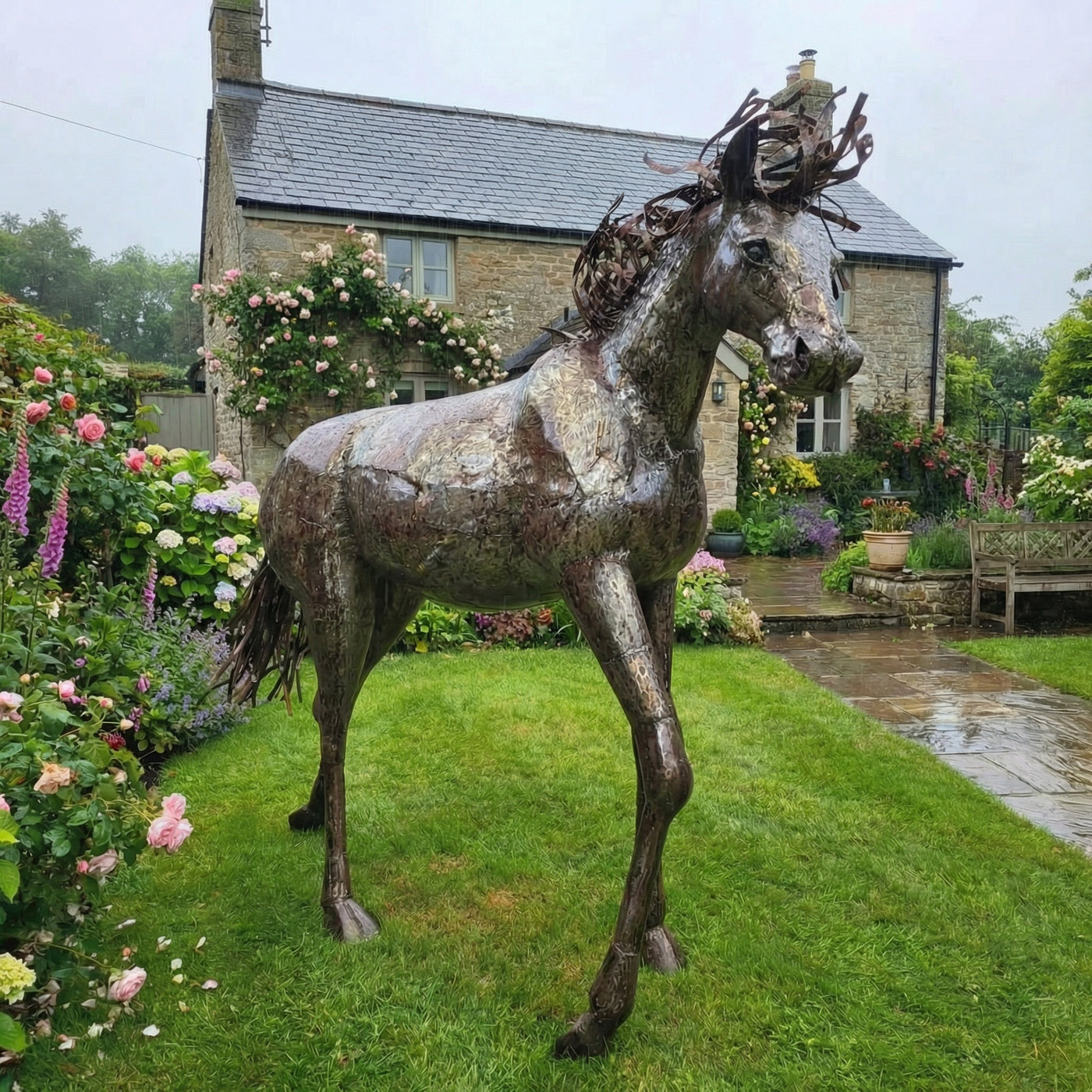 Natural Walking Horse Metal Sculpture