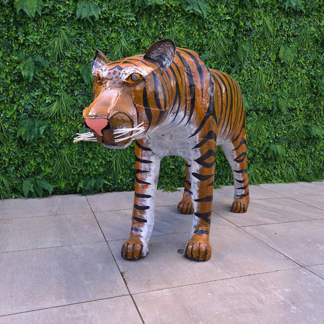 Painted Tiger Metal Sculpture - Pangea Sculptures