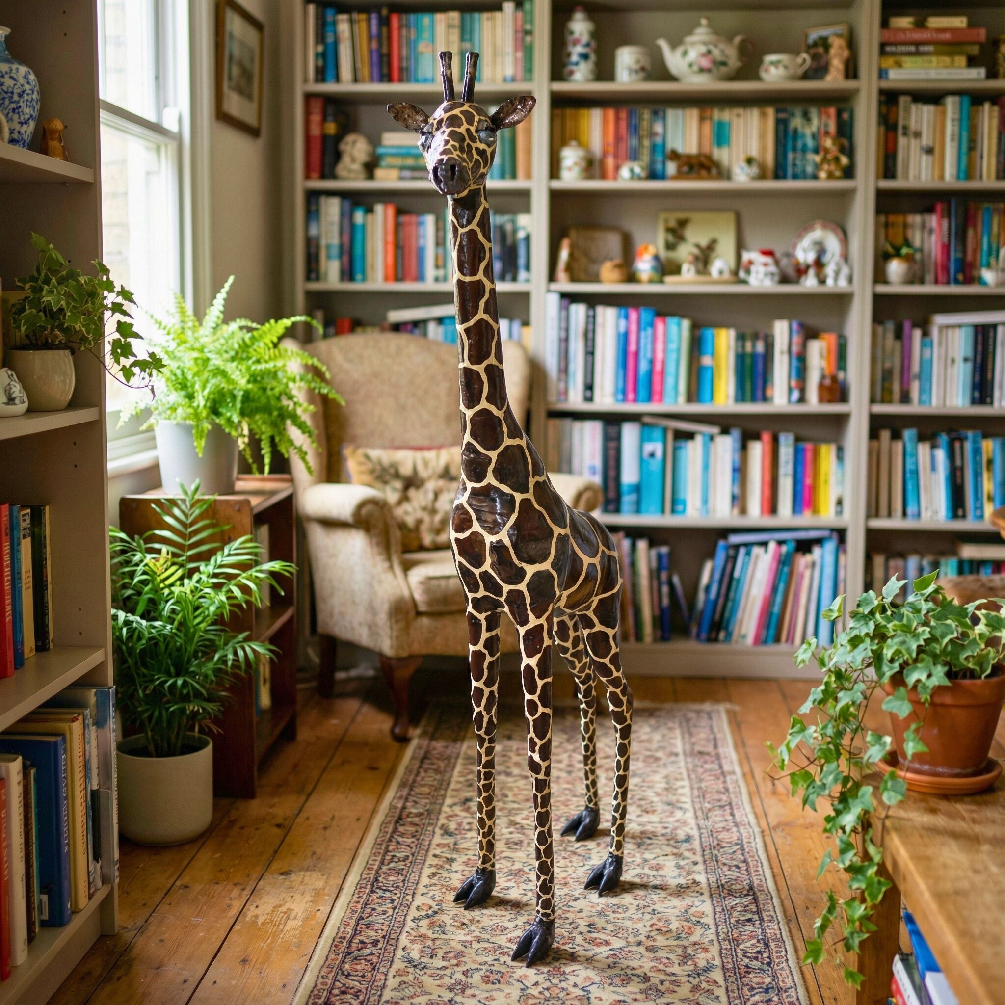 Painted Giraffe Metal Sculpture 3ft