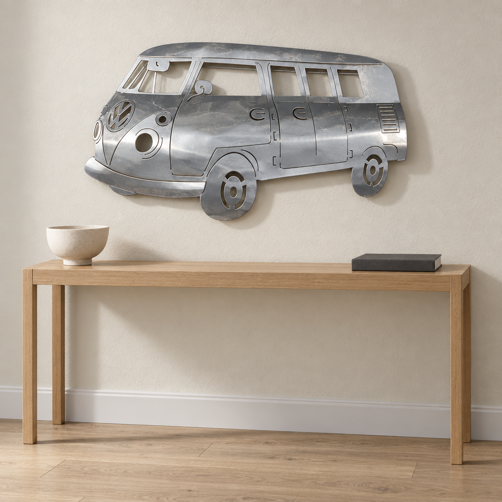 Volkswagen Kombi metal wall art in an interior setting