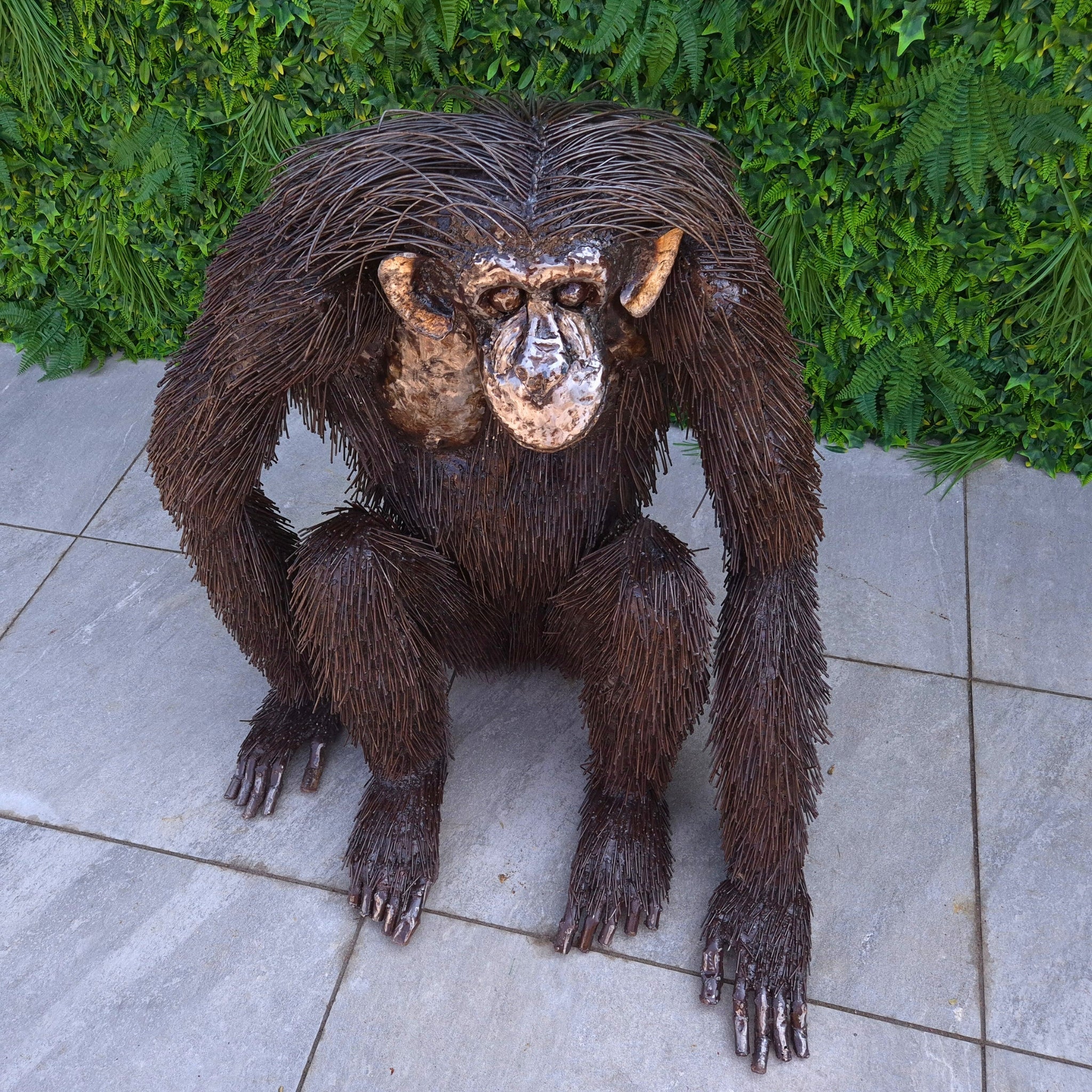 Sitting Chimp Metal Sculpture (Arms Down) - Pangea Sculptures