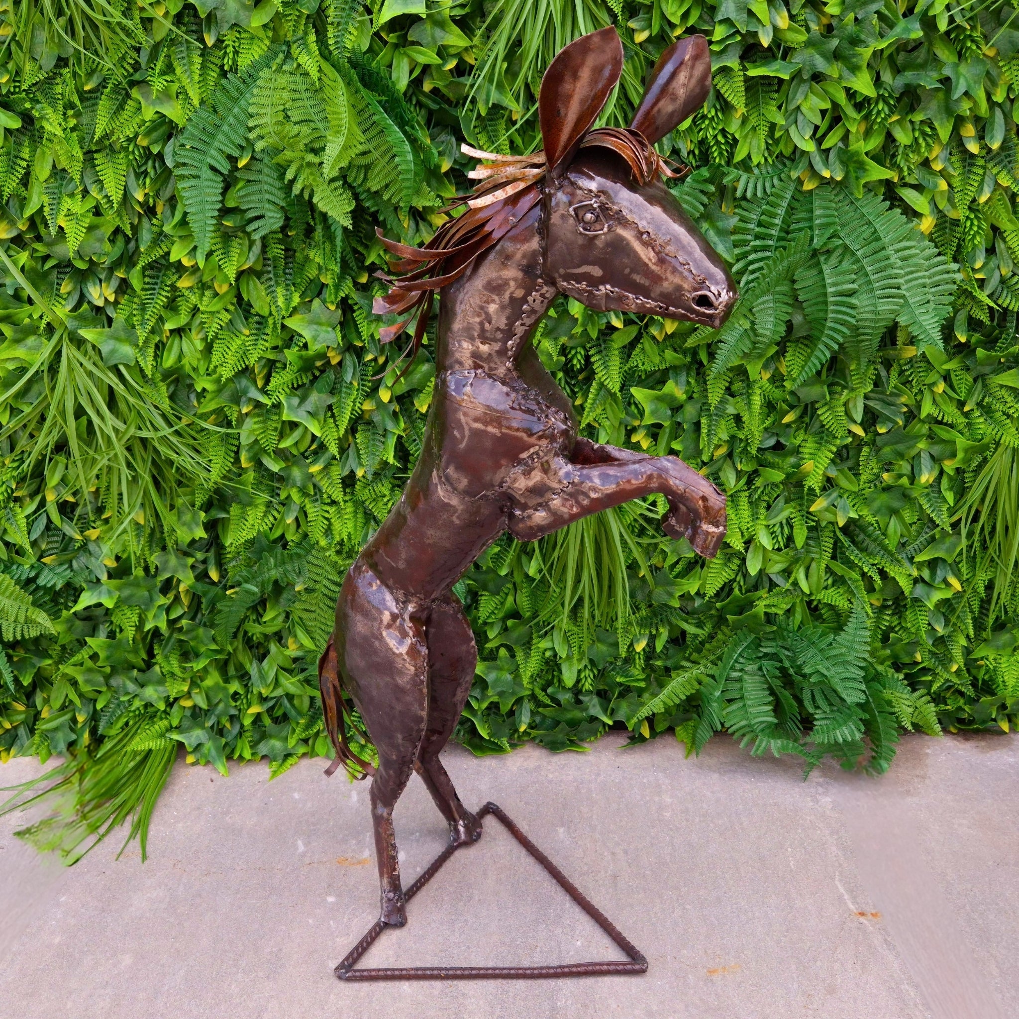 Small Natural Rearing Horse Metal Sculpture - Pangea Sculptures
