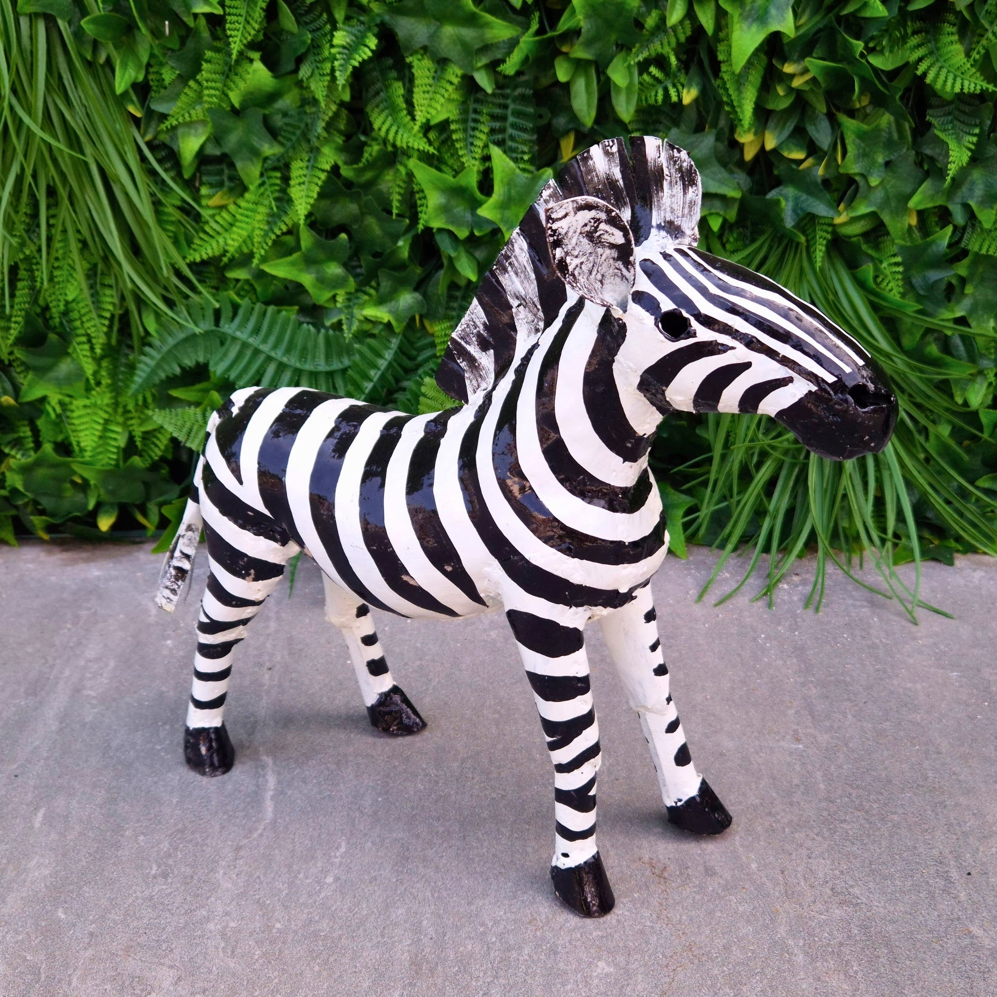 Small Painted Zebra Metal Sculpture - Pangea Sculptures