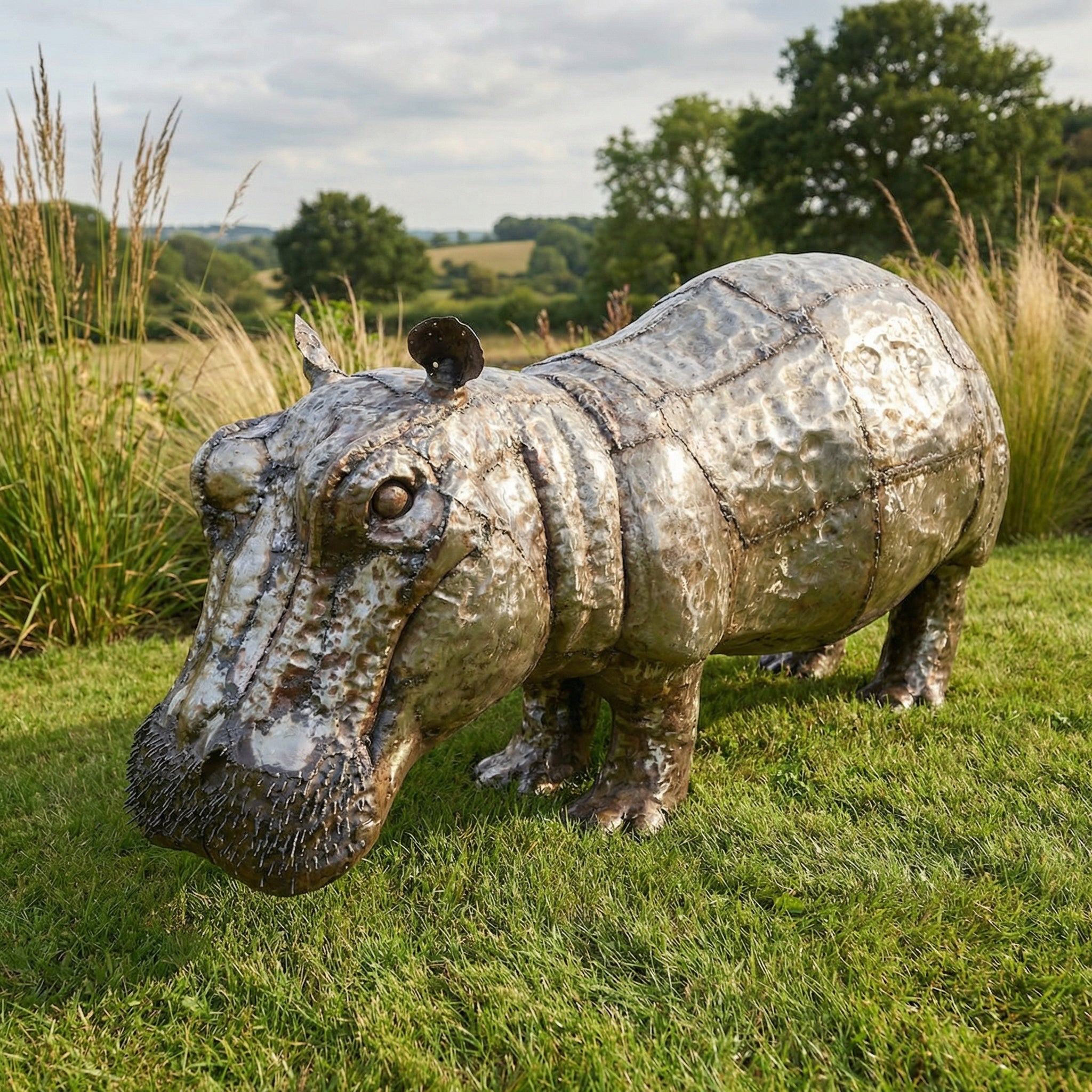 Baby Hippo Metal Sculpture