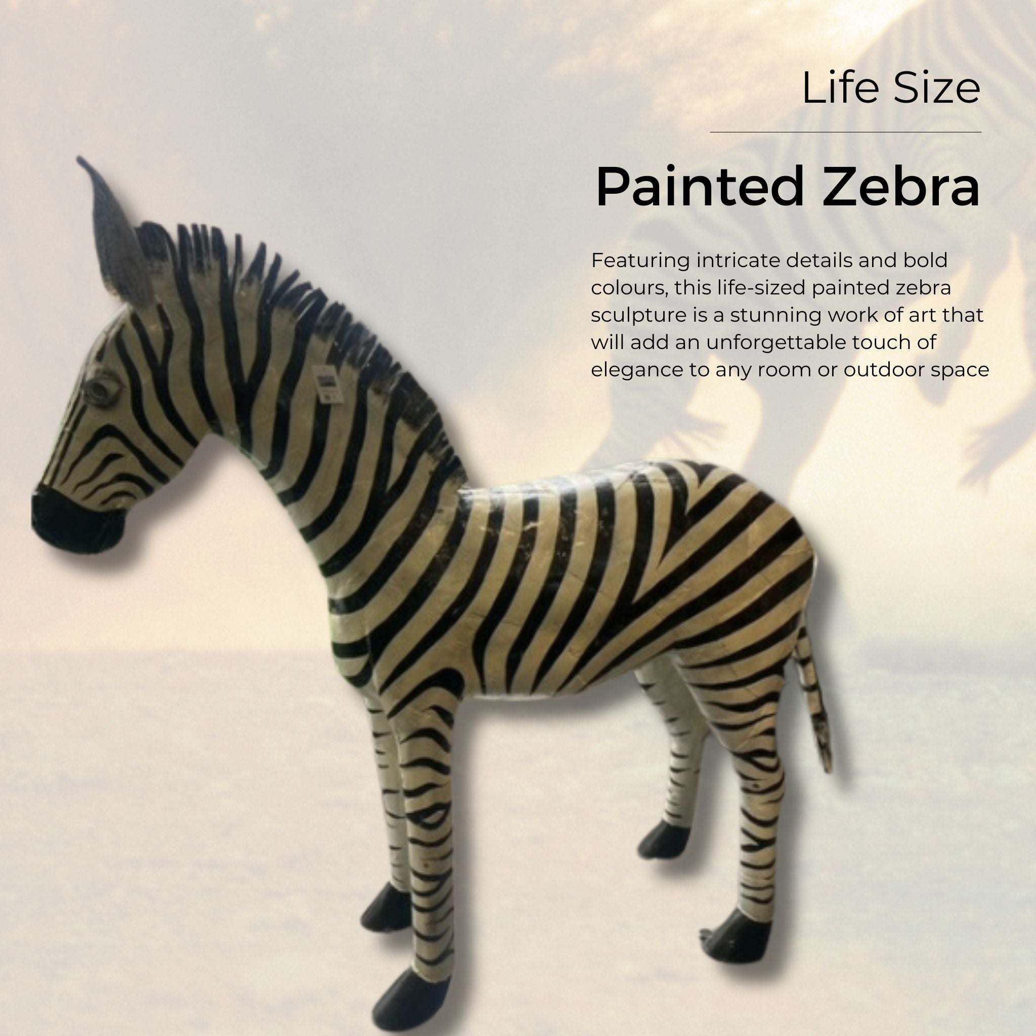 Life Size Painted Zebra Metal Sculpture