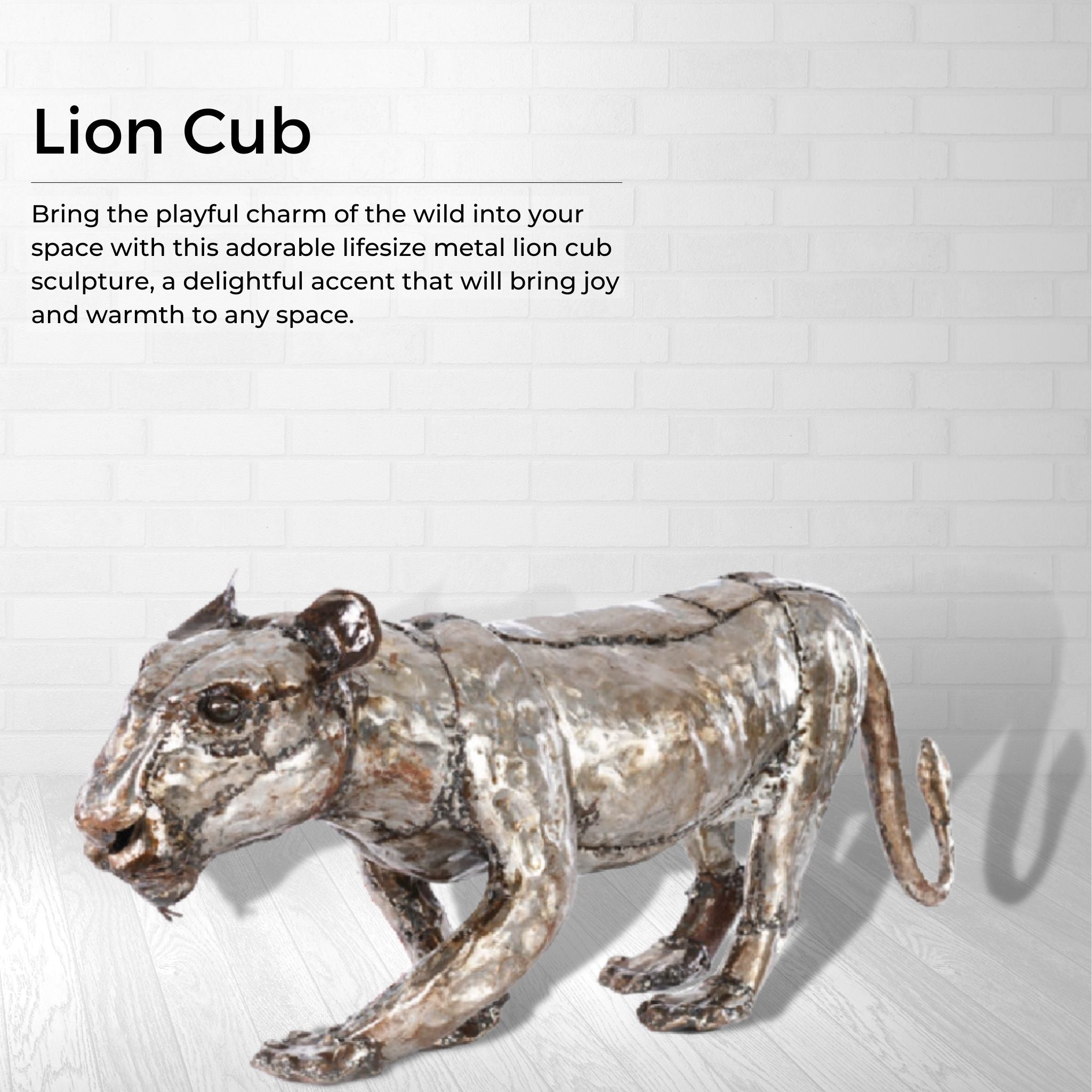 Lion Cub Metal Sculpture - Pangea Sculptures