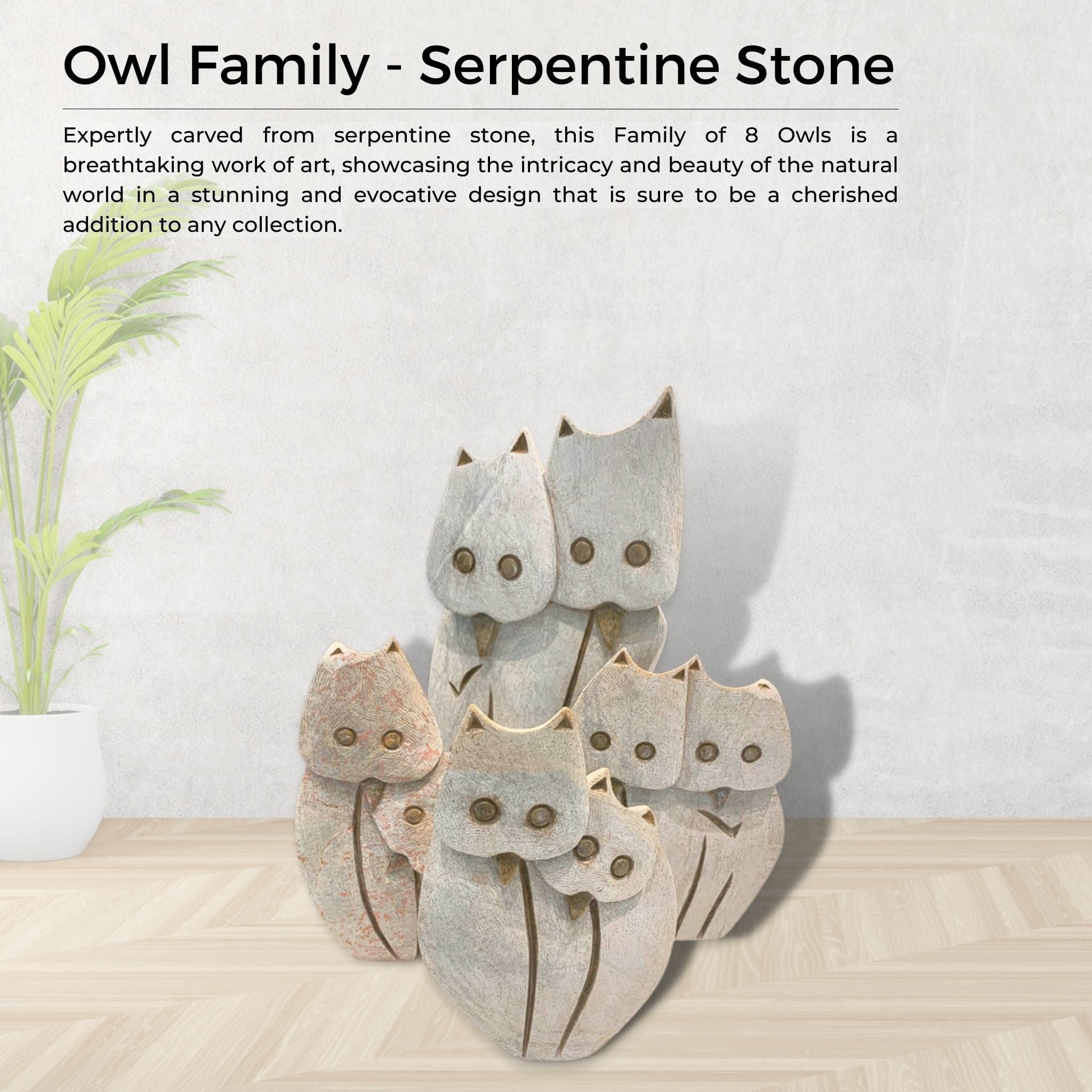 Owl Family - Serpentine Stone - Pangea Sculptures