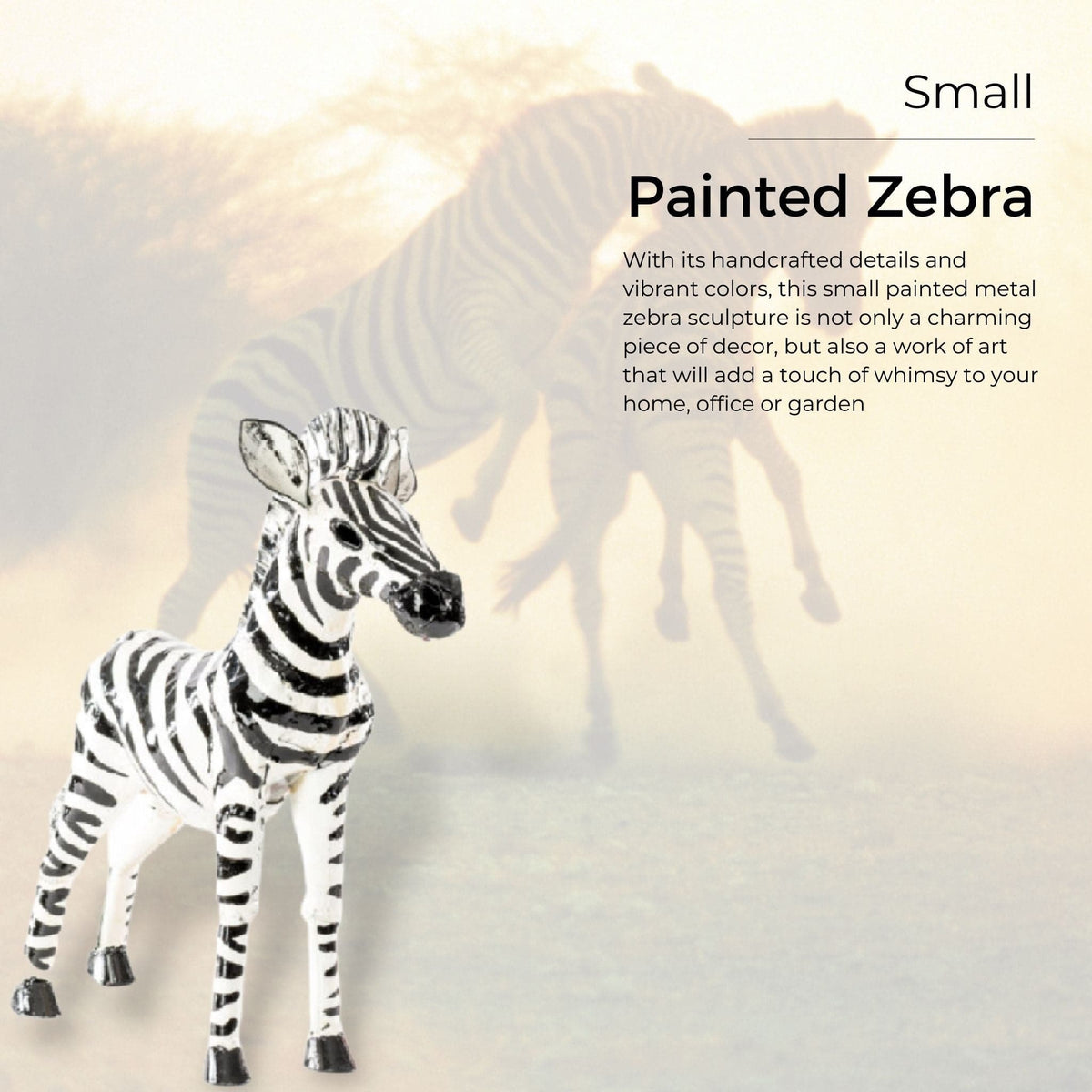 Small Painted Zebra Metal Sculpture